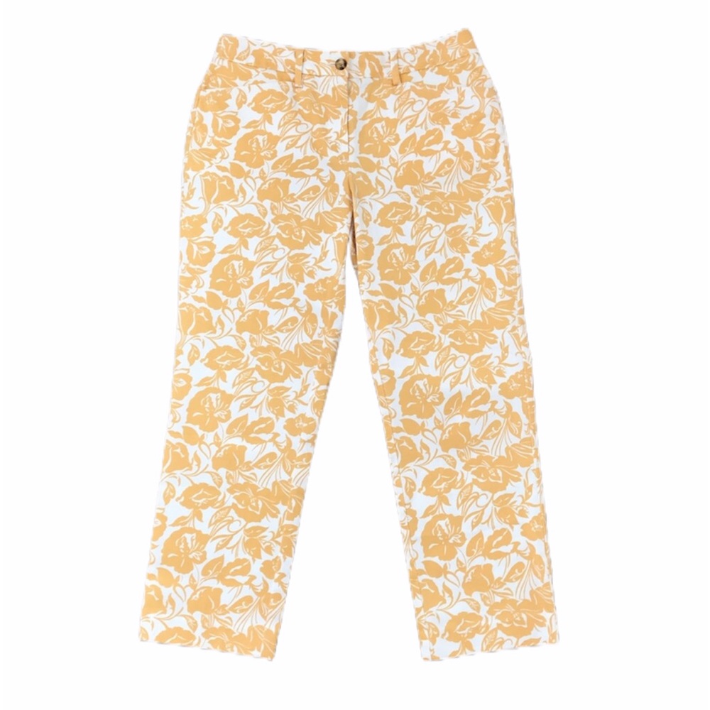 Lands End Crop Chino Pant Mid Rise Straight Leg Sunflower Floral Size 6